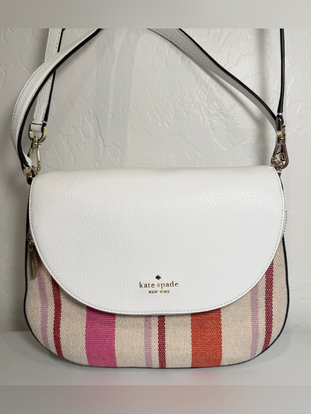 Kate Spade Leila Stripes Canvas Flap Crossbody